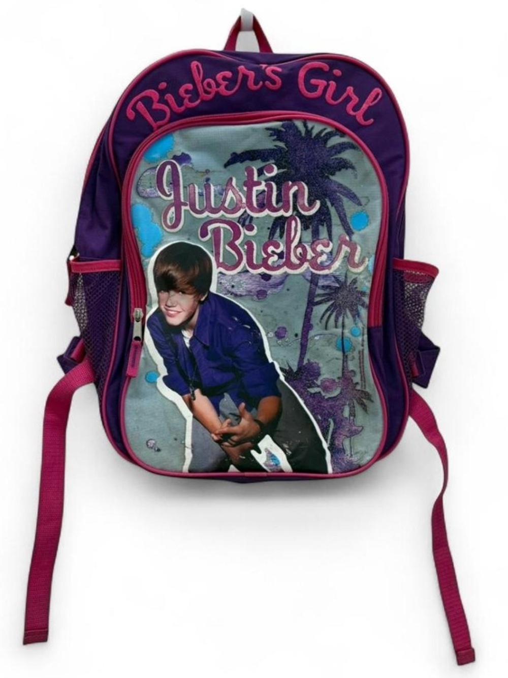 2011 Rare Justin Bieber “Biebers Girl”Purple & Pink Graphic Backpack Y2K Pop